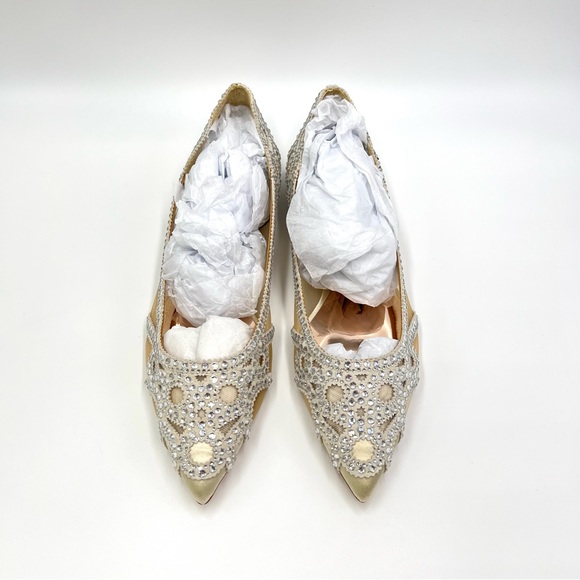 Badgley Mischka BHLDN Size 8 Gigi Point Toe Jeweled‎ Ivory Ballet Flats Shoes - Picture 5 of 13